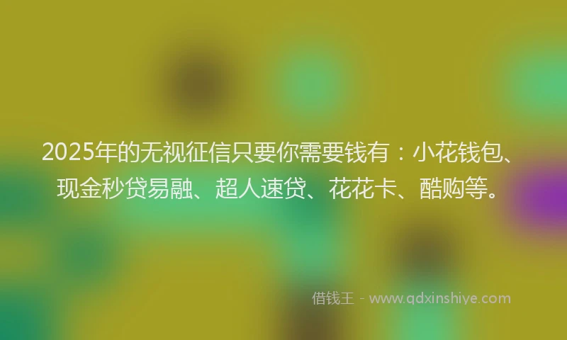2025年的无视征信只要你需要钱有：小花钱包、现金秒贷易融、超人速贷、花花卡、酷购等。