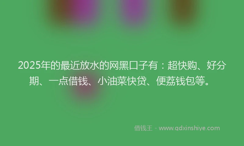 2025年的最近放水的网黑口子有：超快购、好分期、一点借钱、小油菜快贷、便荔钱包等。