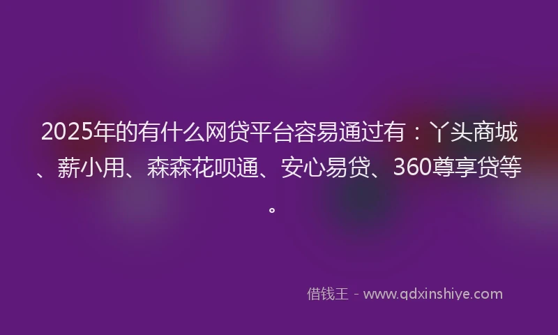 2025年的有什么网贷平台容易通过有：丫头商城、薪小用、森森花呗通、安心易贷、360尊享贷等。