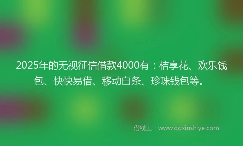2025年的无视征信借款4000有：桔享花、欢乐钱包、快快易借、移动白条、珍珠钱包等。