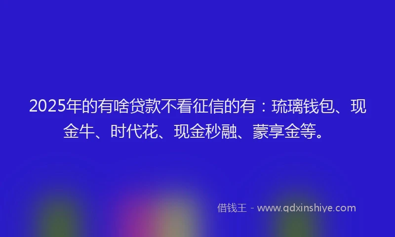 2025年的有啥贷款不看征信的有：琉璃钱包、现金牛、时代花、现金秒融、蒙享金等。