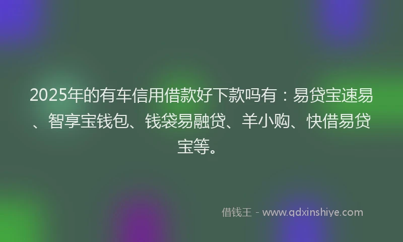 2025年的有车信用借款好下款吗有：易贷宝速易、智享宝钱包、钱袋易融贷、羊小购、快借易贷宝等。