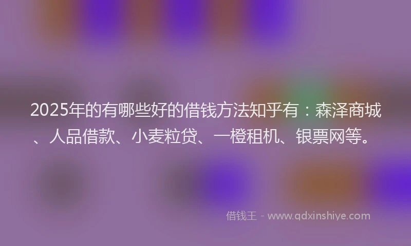 2025年的有哪些好的借钱方法知乎有：森泽商城、人品借款、小麦粒贷、一橙租机、银票网等。