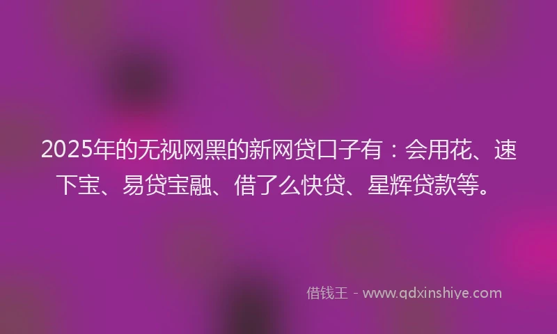 2025年的无视网黑的新网贷口子有：会用花、速下宝、易贷宝融、借了么快贷、星辉贷款等。