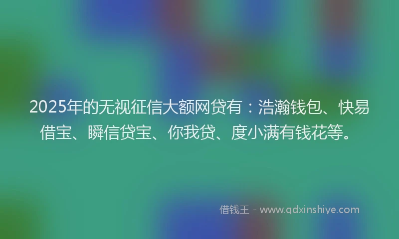 2025年的无视征信大额网贷有：浩瀚钱包、快易借宝、瞬信贷宝、你我贷、度小满有钱花等。