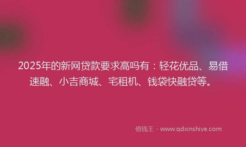 2025年的新网贷款要求高吗有：轻花优品、易借速融、小吉商城、宅租机、钱袋快融贷等。