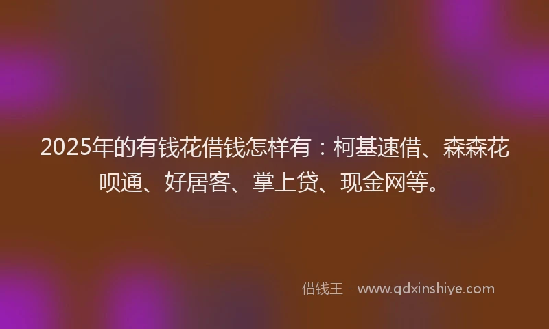 2025年的有钱花借钱怎样有：柯基速借、森森花呗通、好居客、掌上贷、现金网等。