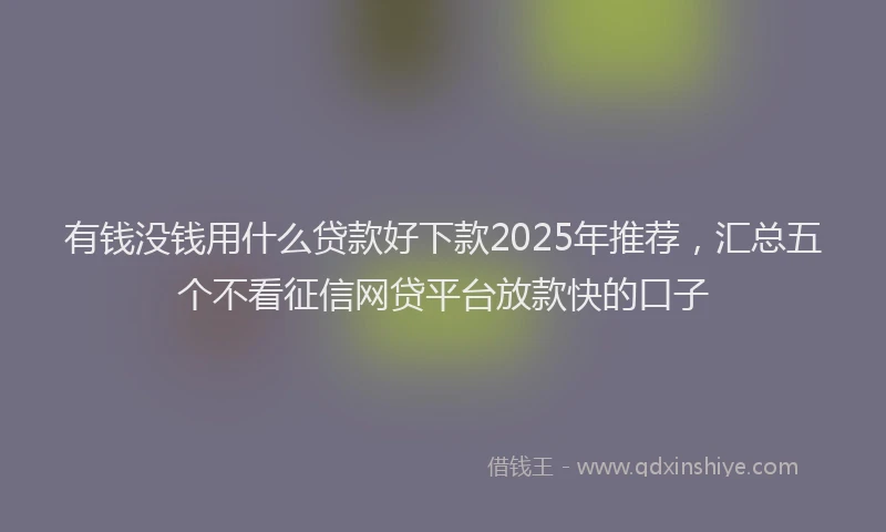 有钱没钱用什么贷款好下款2025年推荐，汇总五个不看征信网贷平台放款快的口子
