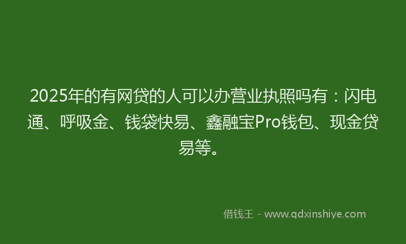 2025年的有网贷的人可以办营业执照吗有：闪电通、呼吸金、钱袋快易、鑫融宝Pro钱包、现金贷易等。