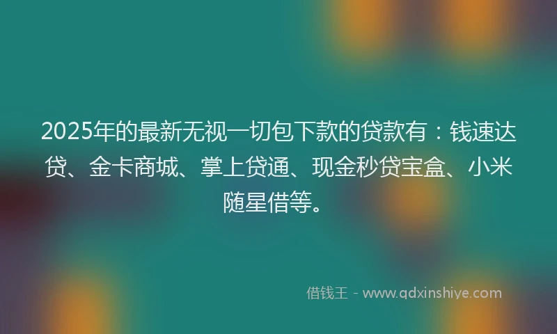 2025年的最新无视一切包下款的贷款有：钱速达贷、金卡商城、掌上贷通、现金秒贷宝盒、小米随星借等。