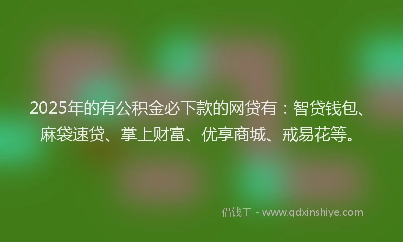 2025年的有公积金必下款的网贷有：智贷钱包、麻袋速贷、掌上财富、优享商城、戒易花等。