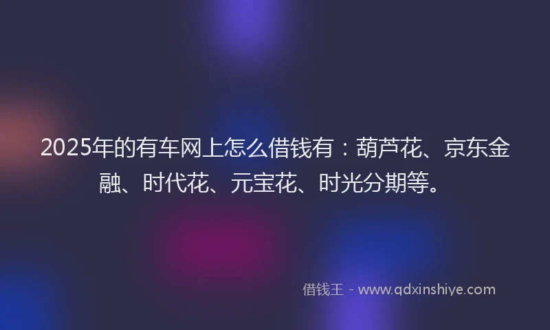 2025年的有车网上怎么借钱有：葫芦花、京东金融、时代花、元宝花、时光分期等。