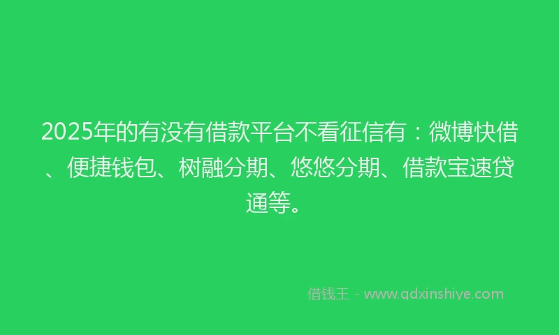 2025年的有没有借款平台不看征信有：微博快借、便捷钱包、树融分期、悠悠分期、借款宝速贷通等。