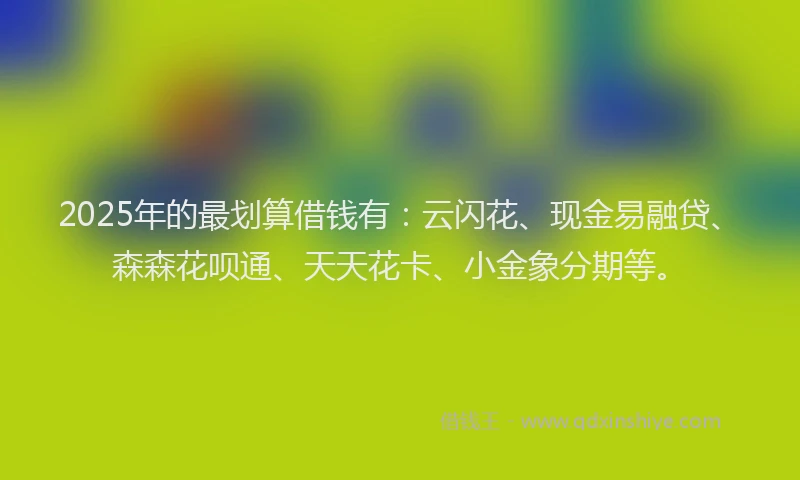 2025年的最划算借钱有：云闪花、现金易融贷、森森花呗通、天天花卡、小金象分期等。