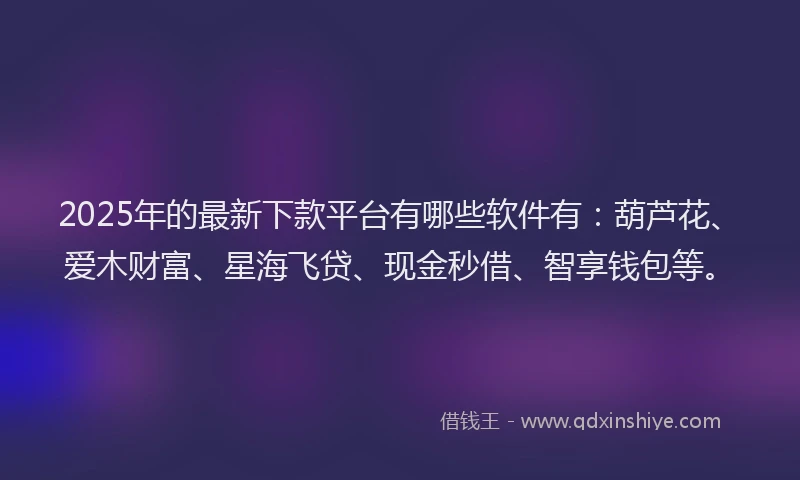 2025年的最新下款平台有哪些软件有：葫芦花、爱木财富、星海飞贷、现金秒借、智享钱包等。