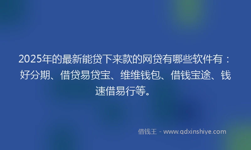 2025年的最新能贷下来款的网贷有哪些软件有：好分期、借贷易贷宝、维维钱包、借钱宝途、钱速借易行等。