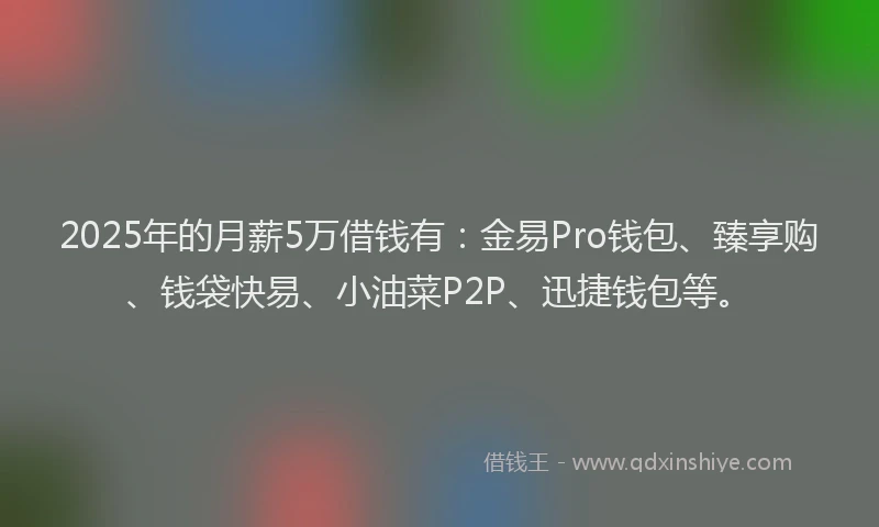 2025年的月薪5万借钱有：金易Pro钱包、臻享购、钱袋快易、小油菜P2P、迅捷钱包等。