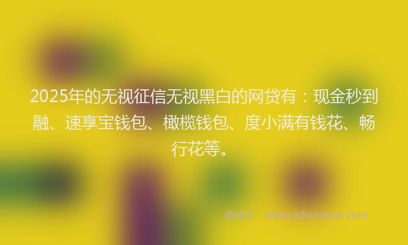 2025年的无视征信无视黑白的网贷有：现金秒到融、速享宝钱包、橄榄钱包、度小满有钱花、畅行花等。