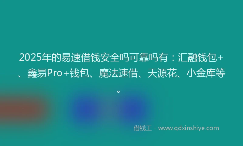 2025年的易速借钱安全吗可靠吗有：汇融钱包+、鑫易Pro+钱包、魔法速借、天源花、小金库等。