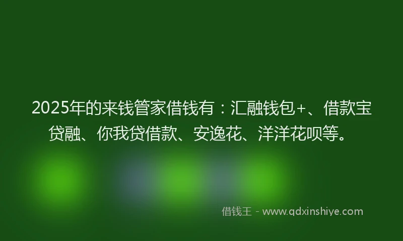 2025年的来钱管家借钱有：汇融钱包+、借款宝贷融、你我贷借款、安逸花、洋洋花呗等。
