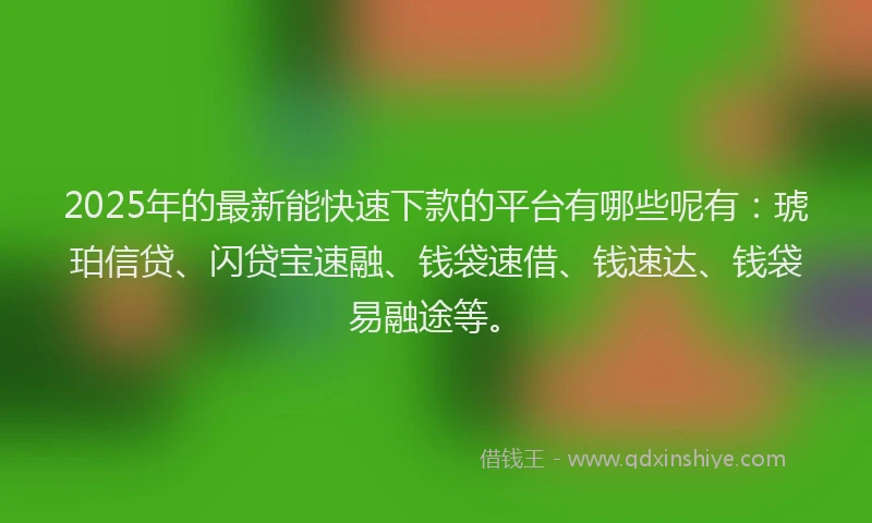 2025年的最新能快速下款的平台有哪些呢有：琥珀信贷、闪贷宝速融、钱袋速借、钱速达、钱袋易融途等。