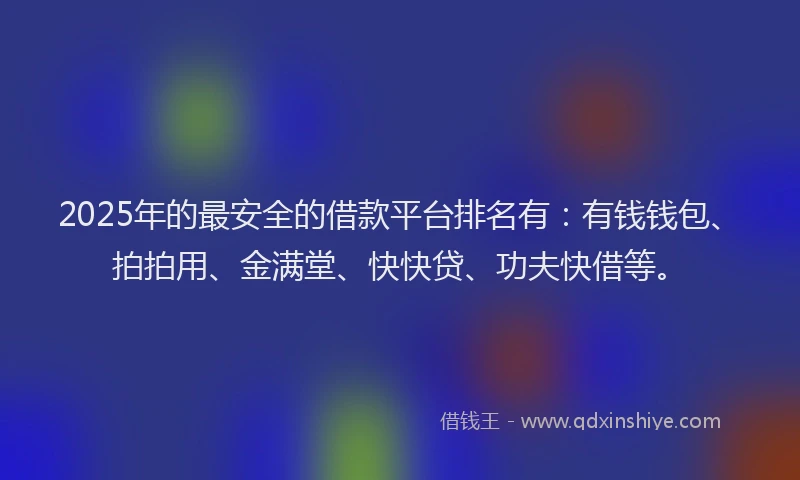 2025年的最安全的借款平台排名有：有钱钱包、拍拍用、金满堂、快快贷、功夫快借等。