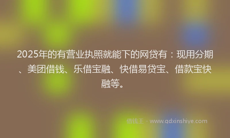 2025年的有营业执照就能下的网贷有：现用分期、美团借钱、乐借宝融、快借易贷宝、借款宝快融等。