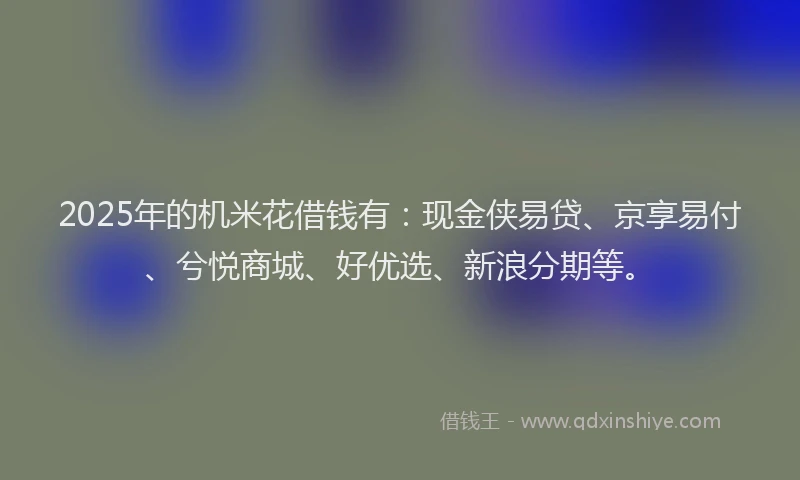 2025年的机米花借钱有：现金侠易贷、京享易付、兮悦商城、好优选、新浪分期等。