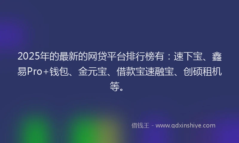 2025年的最新的网贷平台排行榜有：速下宝、鑫易Pro+钱包、金元宝、借款宝速融宝、创硕租机等。
