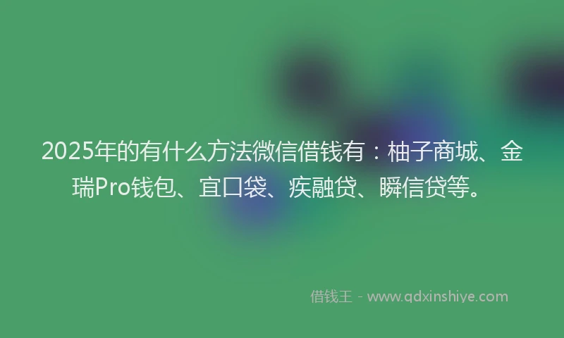 2025年的有什么方法微信借钱有：柚子商城、金瑞Pro钱包、宜口袋、疾融贷、瞬信贷等。