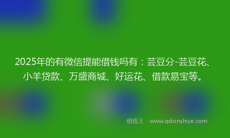 2025年的有微信提能借钱吗有：芸豆分-芸豆花、小羊贷款、万盛商城、好运花、借款易宝等。