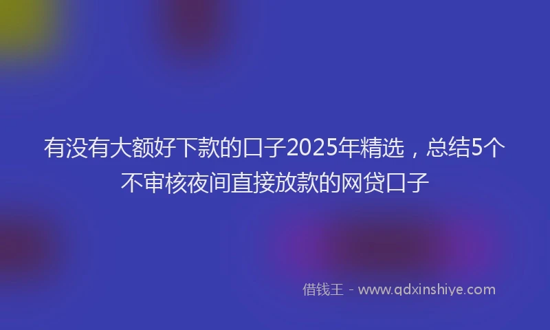 有没有大额好下款的口子2025年精选，总结5个不审核夜间直接放款的网贷口子
