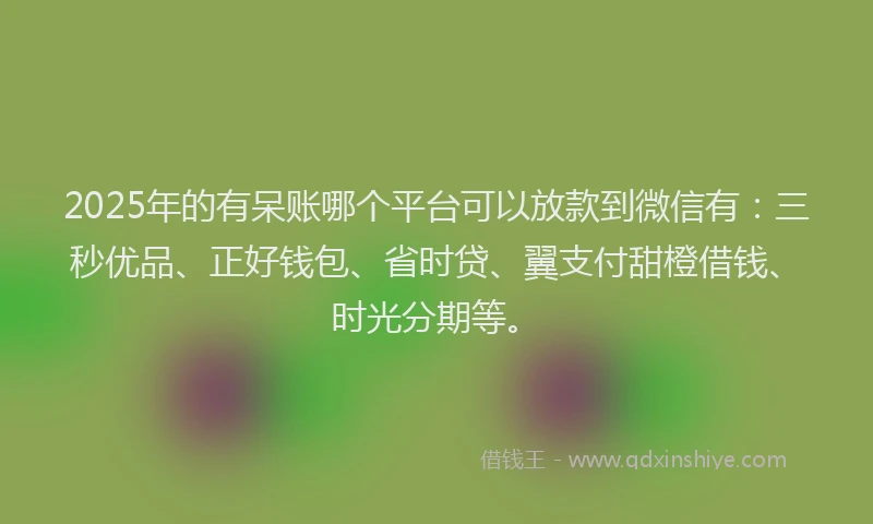 2025年的有呆账哪个平台可以放款到微信有：三秒优品、正好钱包、省时贷、翼支付甜橙借钱、时光分期等。