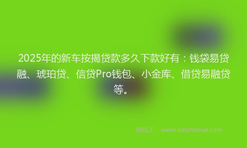 2025年的新车按揭贷款多久下款好有：钱袋易贷融、琥珀贷、信贷Pro钱包、小金库、借贷易融贷等。