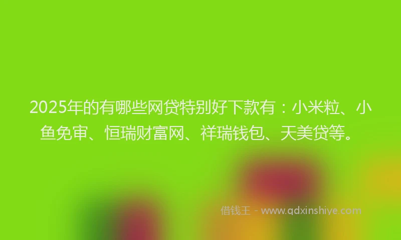2025年的有哪些网贷特别好下款有：小米粒、小鱼免审、恒瑞财富网、祥瑞钱包、天美贷等。
