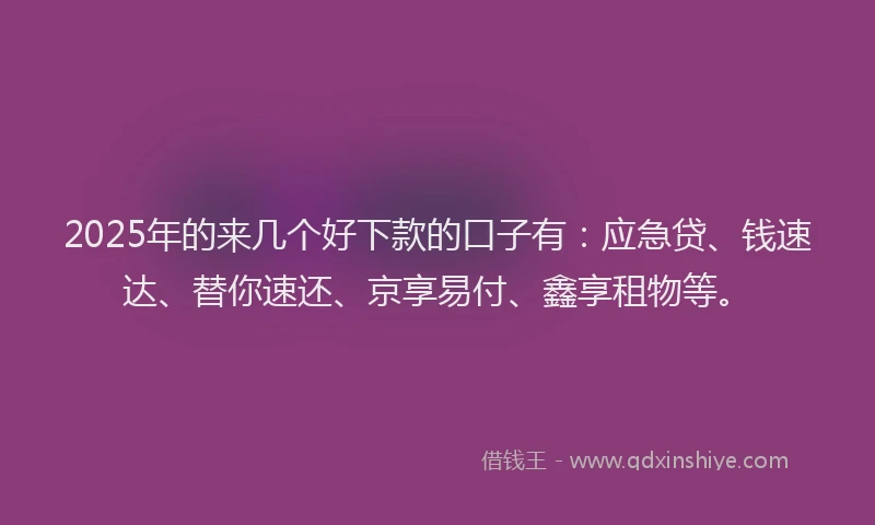 2025年的来几个好下款的口子有：应急贷、钱速达、替你速还、京享易付、鑫享租物等。