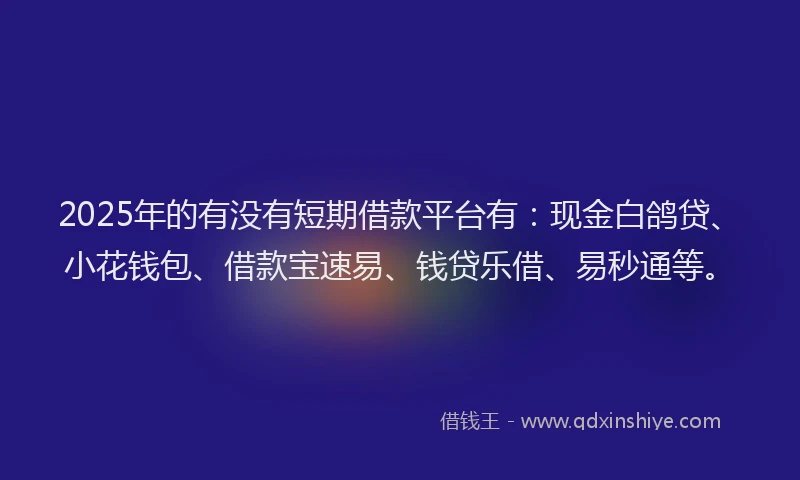 2025年的有没有短期借款平台有：现金白鸽贷、小花钱包、借款宝速易、钱贷乐借、易秒通等。