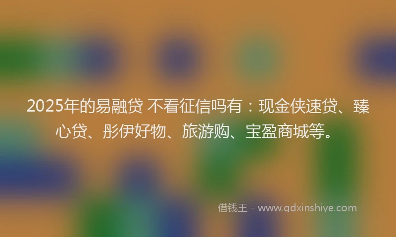 2025年的易融贷 不看征信吗有：现金侠速贷、臻心贷、彤伊好物、旅游购、宝盈商城等。