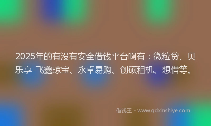 2025年的有没有安全借钱平台啊有：微粒贷、贝乐享-飞鑫琼宝、永卓易购、创硕租机、想借等。