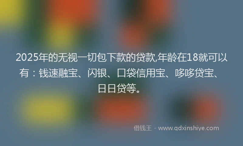 2025年的无视一切包下款的贷款,年龄在18就可以有：钱速融宝、闪银、口袋信用宝、哆哆贷宝、日日贷等。