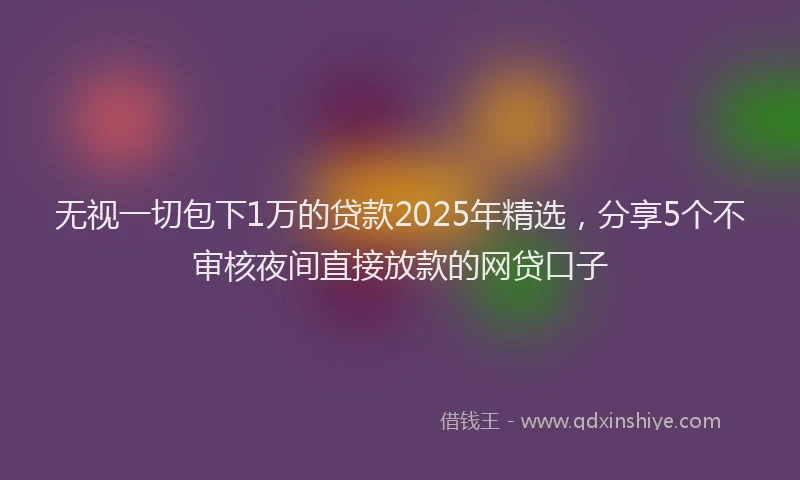 无视一切包下1万的贷款2025年精选，分享5个不审核夜间直接放款的网贷口子