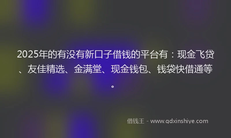 2025年的有没有新口子借钱的平台有：现金飞贷、友佳精选、金满堂、现金钱包、钱袋快借通等。