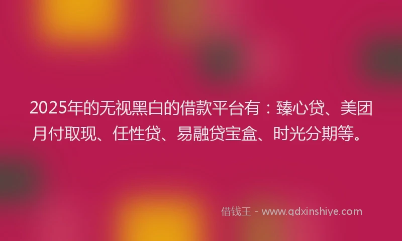 2025年的无视黑白的借款平台有：臻心贷、美团月付取现、任性贷、易融贷宝盒、时光分期等。
