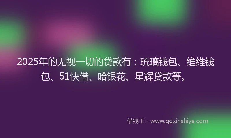 2025年的无视一切的贷款有：琉璃钱包、维维钱包、51快借、哈银花、星辉贷款等。