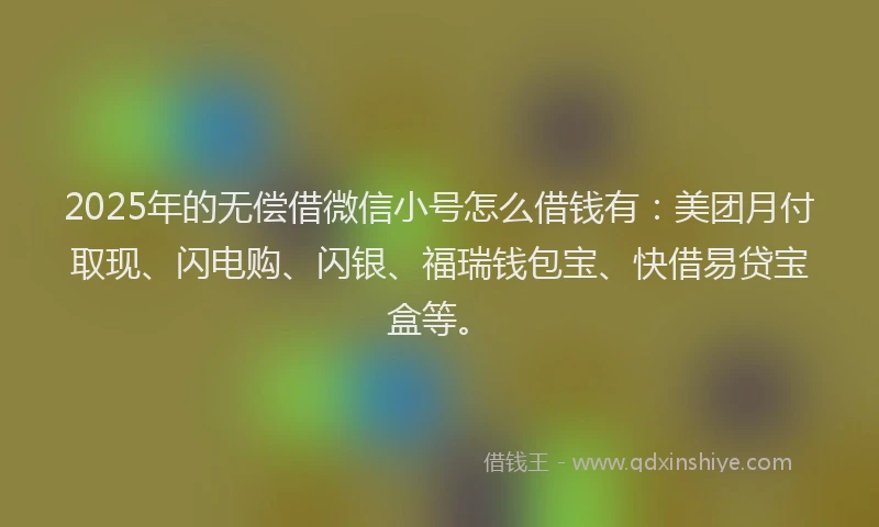 2025年的无偿借微信小号怎么借钱有：美团月付取现、闪电购、闪银、福瑞钱包宝、快借易贷宝盒等。