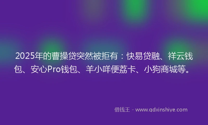 2025年的曹操贷突然被拒有：快易贷融、祥云钱包、安心Pro钱包、羊小咩便荔卡、小狗商城等。