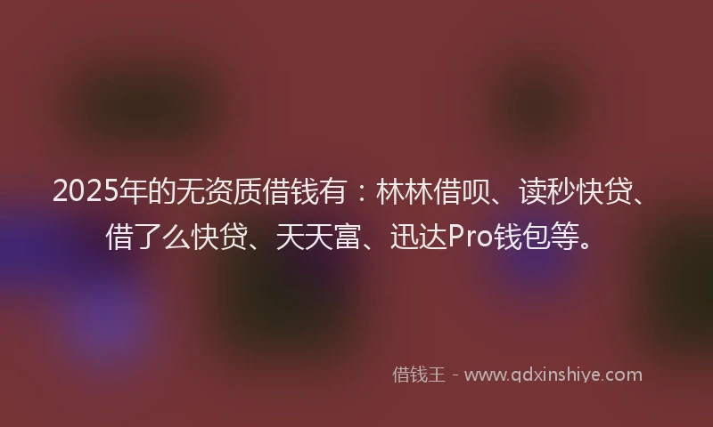 2025年的无资质借钱有：林林借呗、读秒快贷、借了么快贷、天天富、迅达Pro钱包等。