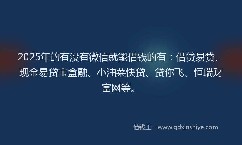 2025年的有没有微信就能借钱的有：借贷易贷、现金易贷宝盒融、小油菜快贷、贷你飞、恒瑞财富网等。