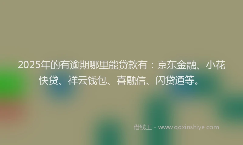 2025年的有逾期哪里能贷款有：京东金融、小花快贷、祥云钱包、喜融信、闪贷通等。