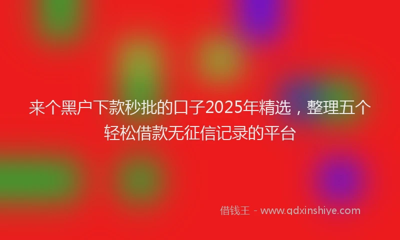 来个黑户下款秒批的口子2025年精选，整理五个轻松借款无征信记录的平台